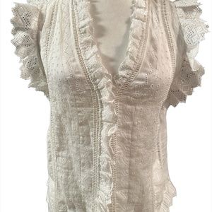 Frame V-neck sleeveless eyelet blouse